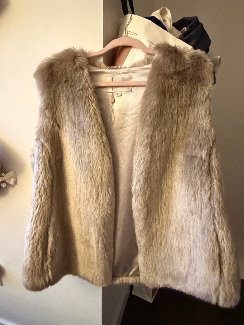 Women’s Faux Fur Vest Jacket - Cream Taupe